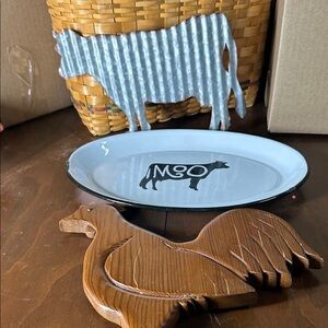 Rustic Farmhouse Dining Set with Cow and Rooster